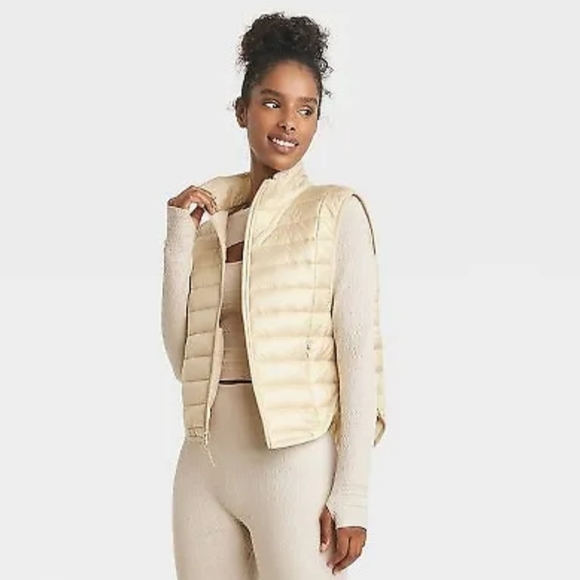 Women's Quilted Puffer Vest - JoyLab Ivory M - Picture 1 of 6